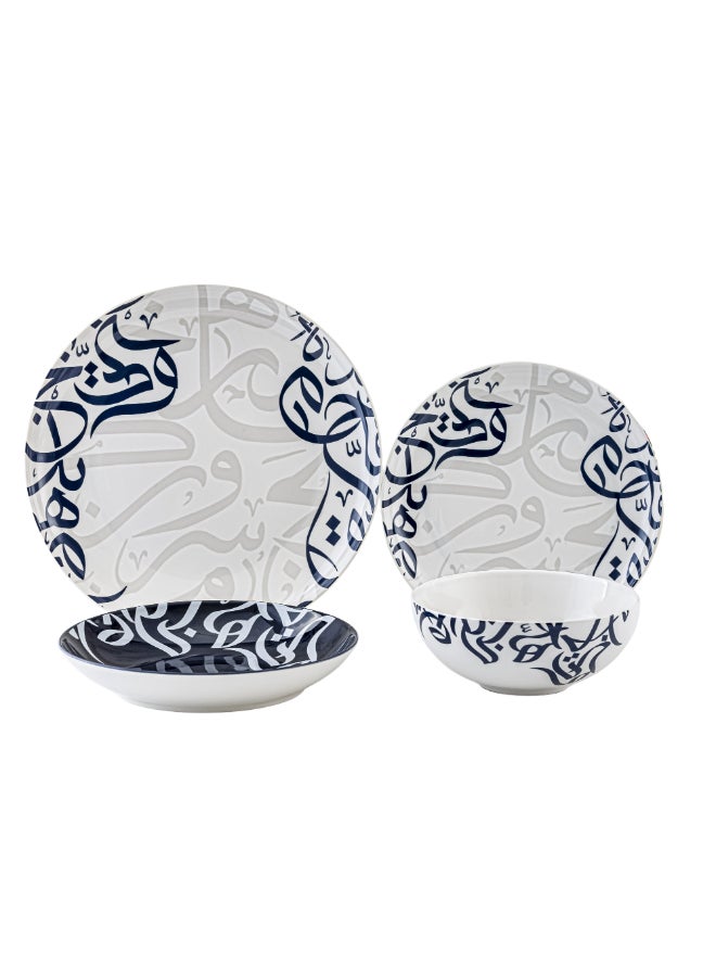 16-Piece High Quality Elegant Design Printed Dinner Set White and Blue 31 x 21 x 35.5 cm BLUE-16